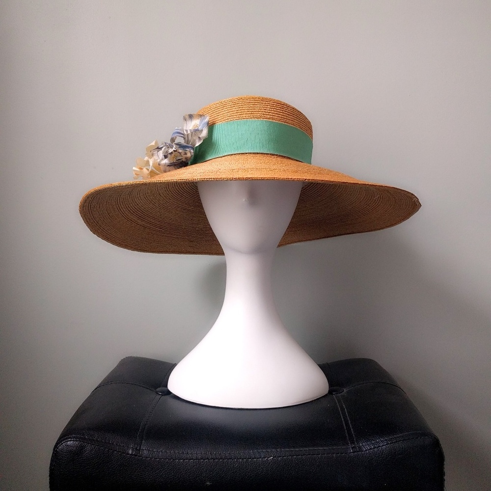 HP ❤️ Vtg Gucci Straw Flower Wide Brim Floppy Hat - Picture 1 of 7